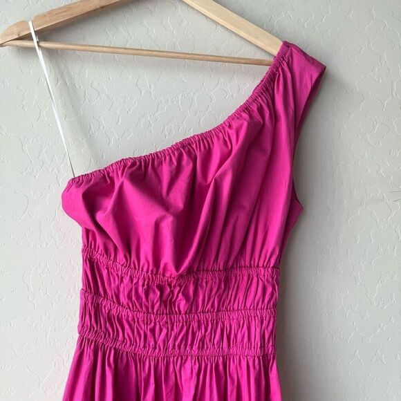 The Lulo Project Liberia Fuchsia Pink One‎ Shoulder A-Line Midi Dress Size Small - Picture 4 of 10